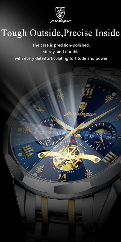 POEDAGAR Luxury Original Men Watch Waterproof Luminous Chronograph Man Wristwatch Stainless Steel Quartz Top Men's Watches Reloj Beauty World Shop