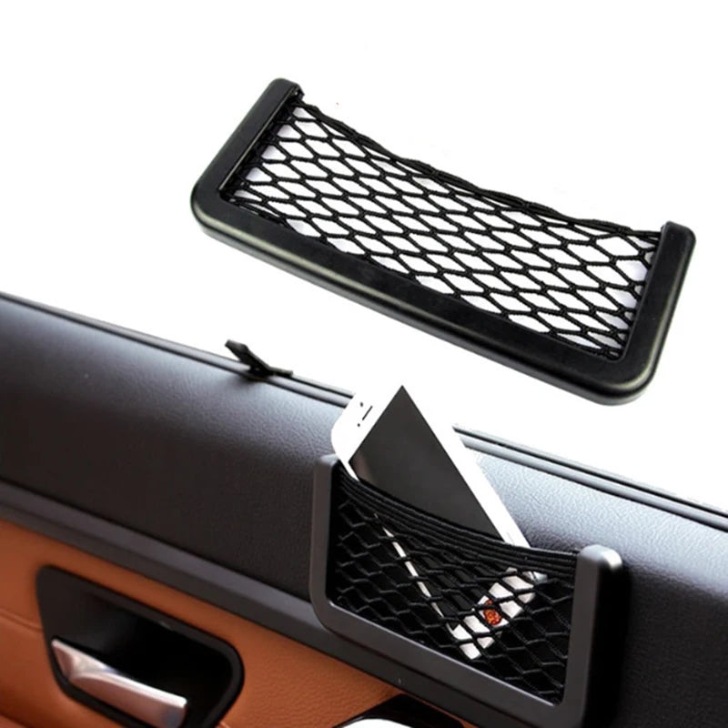 Adhesive Car Storage Bag Nets Auto Seat Organizer Door Side Net Pocket Phone Holder 15-20cm Resilient Car Styling Storage Nets Beauty World Shop