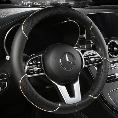 All Seasons Leather Diamond Steering Wheel Cover Universal Fit for 14 .5-15 Inch Durable Leather Cover Anti-Slip Veins Design Beauty World Shop