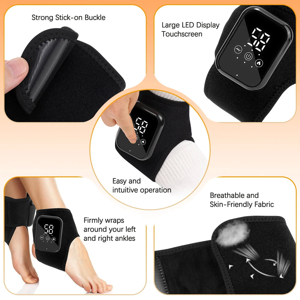 Cordless Heating Ankle Wrist Brace Vibration Massager Electric Hot Compress Massage Ankle Guard Wristband Hand Foot Protector Beauty World Shop