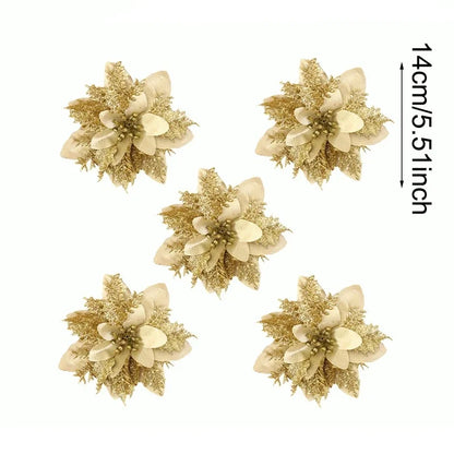 Christmas Glitter Artificial Flowers Christmas Tree Hanging Ornaments Fake Flower for Home 2025 Xmas New Year 2026 Navidad Gift Beauty World Shop