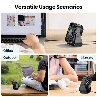 TOPK 4Inch USB Mini Portable Fan for Camping,3 Speeds Quiet Desk Table Personal Fan,360°Adjustment Standing fans for room Home Beauty World Shop