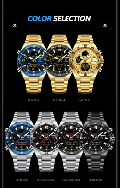 POEDAGAR Top Men Clock LED Luminous Waterproof Week Date Military Man Wristwatch Electronic Stainless Steel Quartz Men's Watches Beauty World Shop