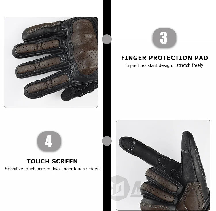 With CE Approved Summer Retro Perforated Leather Motorcycle Gloves Men Women Full Finger Motocross Dirt Biker Glove Guantes Moto Beauty World Shop