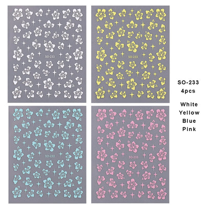 4pcs/set Hibiscus Flowers Nail Sticker Y2K Star Adhesive Nail Art Supplies Decal for Women Nail Supplies DIY Manicure Decoration Beauty World Shop