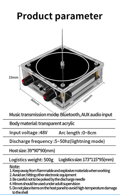 Music Tesla Coil Bluetooth/AUX Dual Mode Music Box Artificial Lightning Touchable Audio Input Bluetooth Science Experiments ﻿ Beauty World Shop