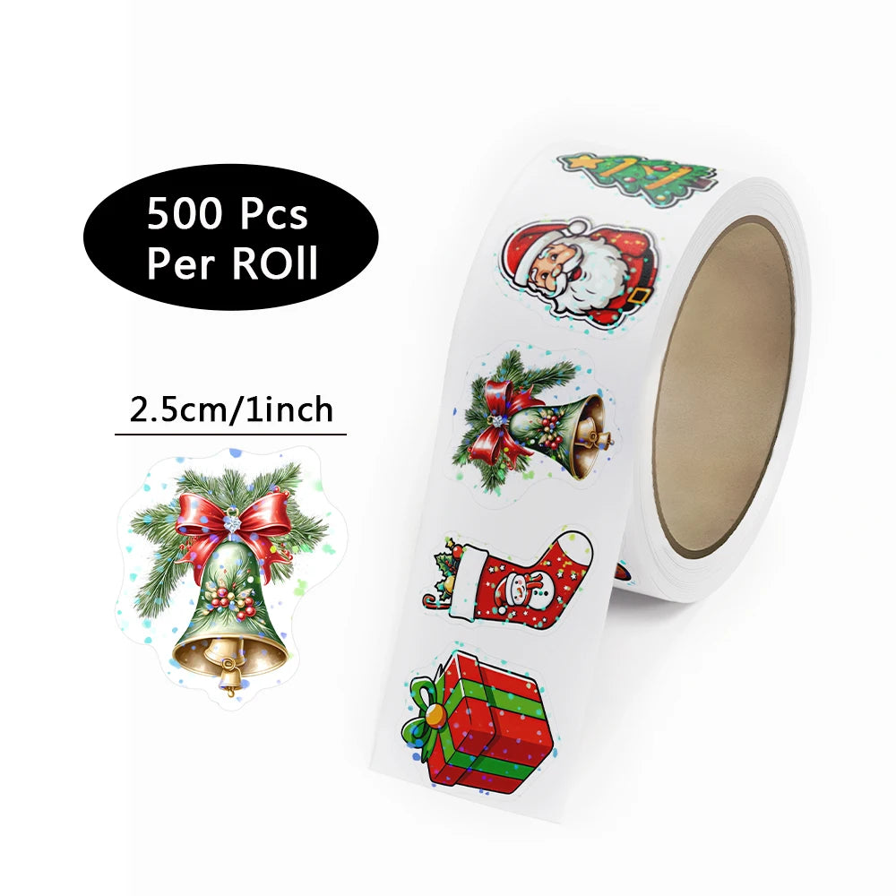500pcs Laser Cartoon Christmas Stickers Christmas Gift Wrapping Label Sticker Reward Stickers Scrapbook Stationery,1" Beauty World Shop