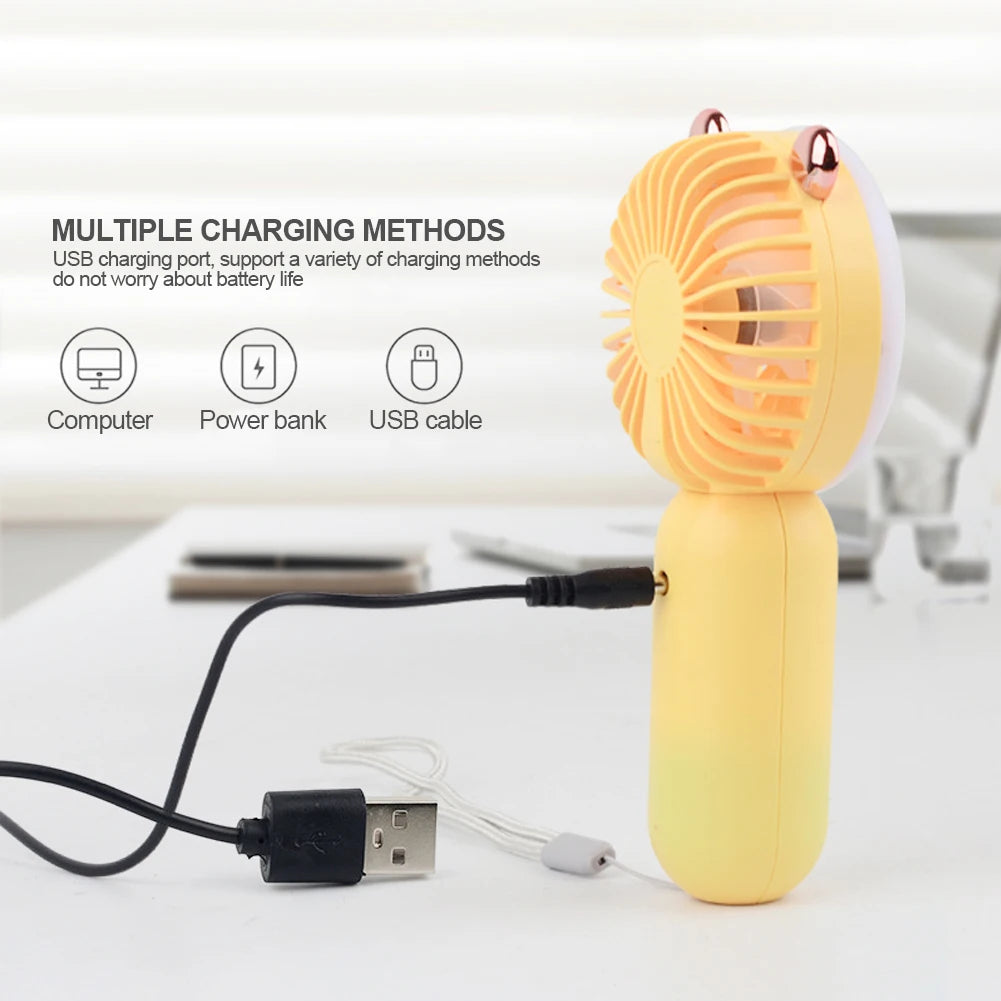 USB Handheld Mini Fan Foldable Portable Neck Hanging Fans 3 Speed USB Rechargeable Fan With LED Small Night Light Summer Gifts