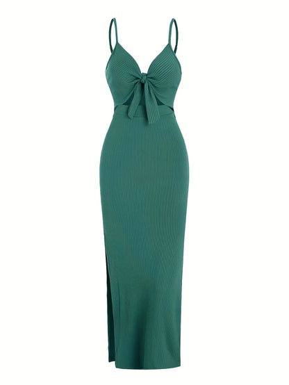 Europe and America knit simple sleeveless suspender dress in spring and summer, leaking back and sexy long skirt with neck. Beauty World Shop