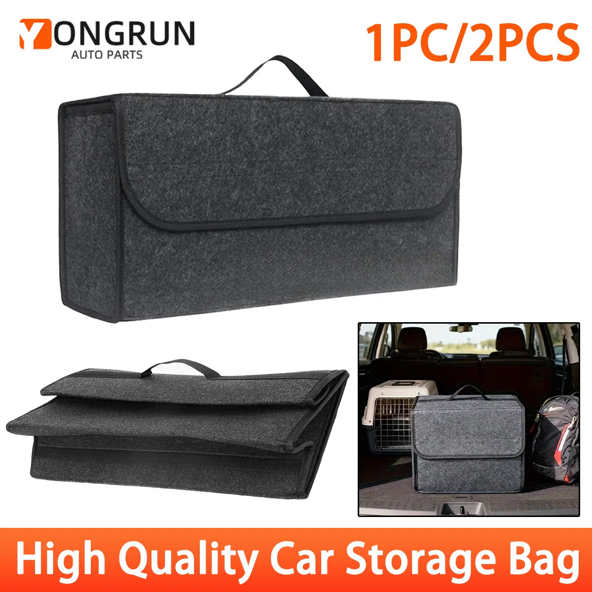 YONGRUN 1/2PCS Car Folding Storage Bag Trunk Felt Cloth Storage Bag Foldable Felt Box Portable Multifunctional Storage Bag Beauty World Shop