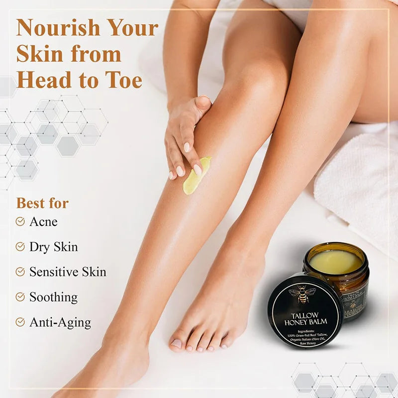 Organic Grass-Fed Beef Tallow Balm with Raw Honey - Moisturizing Cream for Soft, Smooth Skin - Handmade All-Natural Moisturizer Beauty Trend Shop