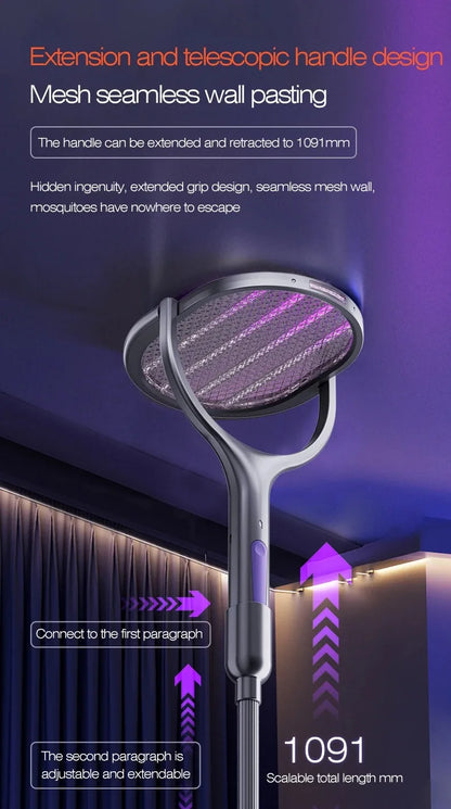 Telescopic Electric Mosquito Swatter & UV Trap Lamp, Extendable 109cm, Safe Physical Killer, Rechargeable, Wall Mount No Gap Beauty World Shop