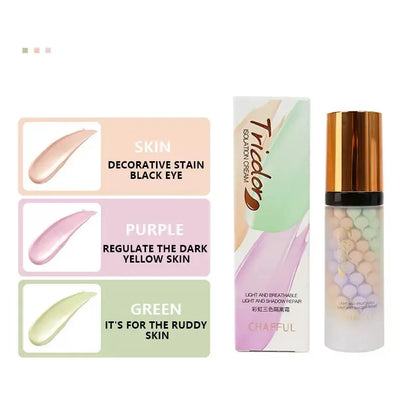 Face Makeup Primer Tri-color Cream Contour Color Isolation Waterproof Makeup Foundation Natural Makeup Base Cream 40g Beauty World Shop