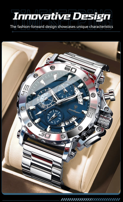 POEDAGAR Luxury Men's Watch Calendar Luminous Waterproof Man Clock Chronograph Stainless Steel Quartz Watches For Men Reloj Gift Beauty World Shop