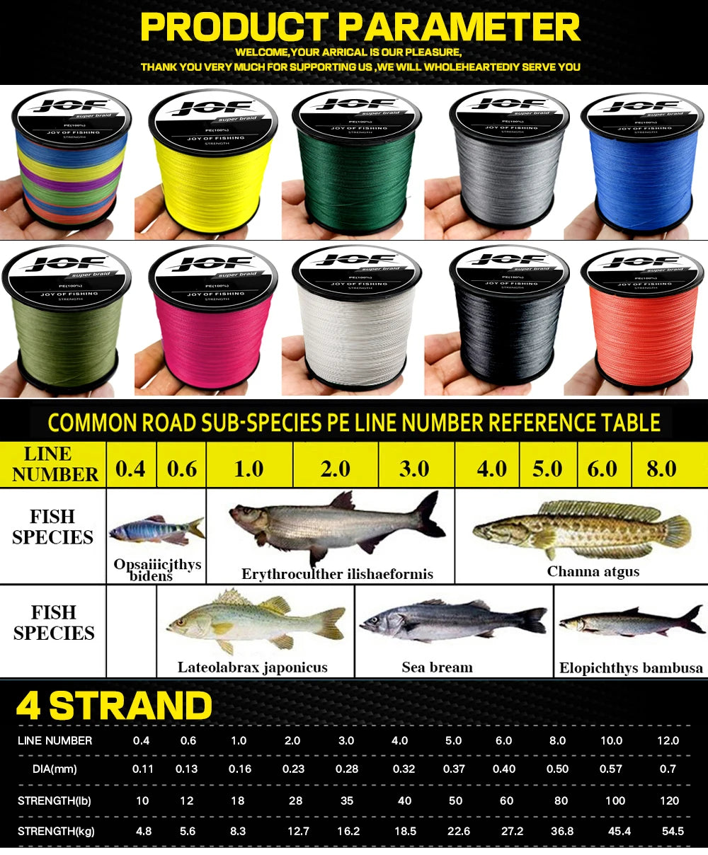 JOF 4 Strands Braided Fishing Line Multifilament 300M 500M 1000M Carp Fishing Japanese Braided Wire Fishing Accessories Pe Line Beauty World Shop