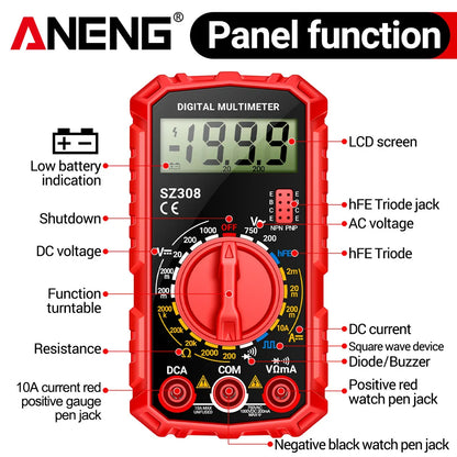ANENG SZ308 Digital Multimeter   AC/DC Current Meter Voltage Resistance Meter Electrician LCD Backlight Ohm Square Wave Test Beauty World Shop