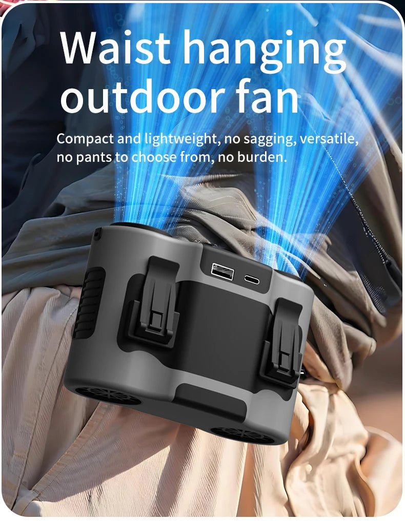 Portable Waist Clip Fan Mini USB Charging Hanging Fan with LED Flashlight Outdoor Single/dual Air Outlet Fan 20000/10000Mah F6/7 Beauty World Shop