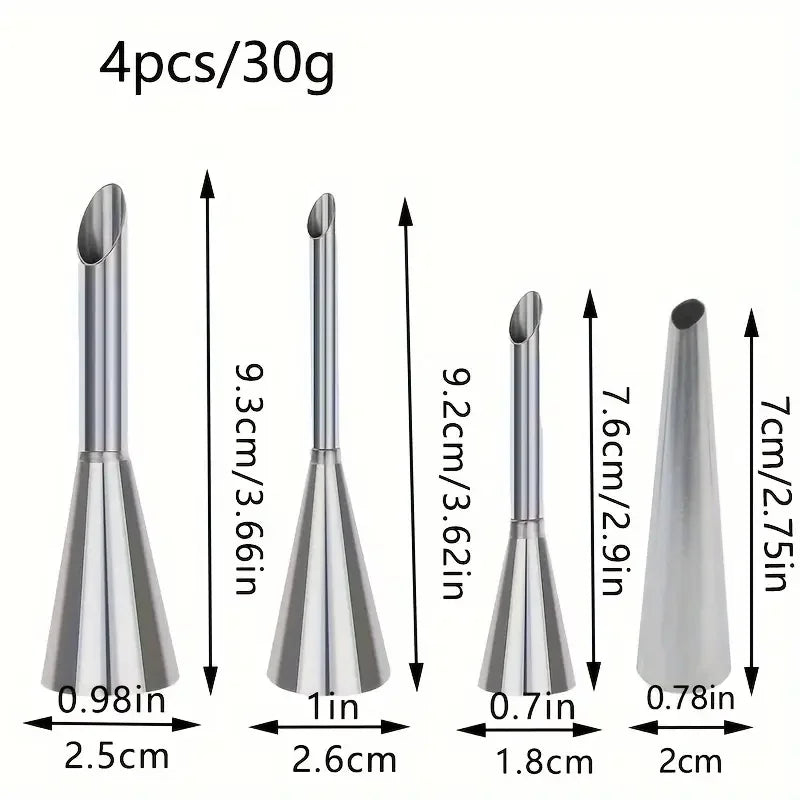4Pcs Puff Pastry Piping Nozzle Set, Stainless Steel Decorating Tips for Cake Cupcake Cookie Cream Icing, Baking Tools for  Baker Beauty World Shop