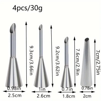 4Pcs Puff Pastry Piping Nozzle Set, Stainless Steel Decorating Tips for Cake Cupcake Cookie Cream Icing, Baking Tools for  Baker Beauty World Shop