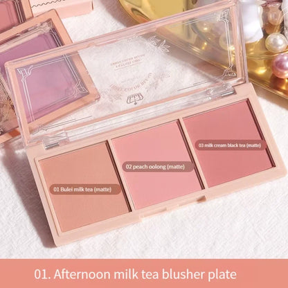 3-Color Cheek Red Plate Nude Makeup Natural Matte Milk Tea Orange Eye Shadow Makeup Lasting High Color Rendering Invisible Beauty World Shop