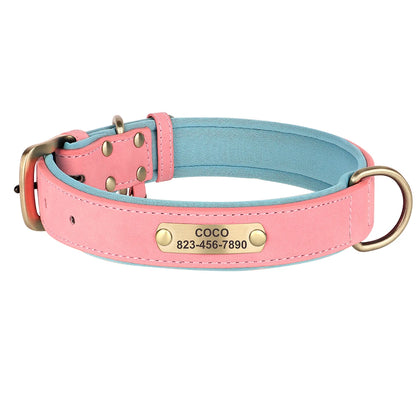 Custom ID Name Dog Collar PU Leather Dogs Collars Adjustable Pet Necklace Padded for Small Medium Large Dogs Pug Free Engraving