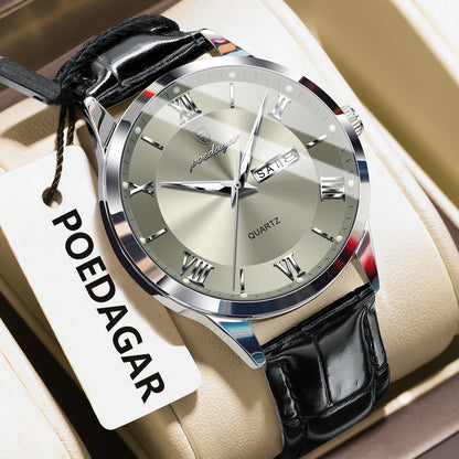 POEDAGAR Business Brand Men Clock Waterproof Luminous Date Week Fashion Man Wristwatch Leather Luxury Men's Quartz Watches Reloj Beauty World Shop
