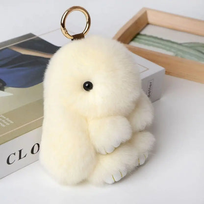 Fluffy Bunny Keychain - Plush Play Dead Rabbit Doll with Bow, Cute Animal Keychain Toy for Kids Girls, Soft Furry Gift Beauty World Shop