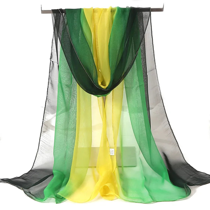 Four Seasons Thin Soft Chiffon For Women Silky Gradient Printing Beach Georgette Scarf Shawls Long Wraps Beach Sunscreen Hijab Beauty World Shop