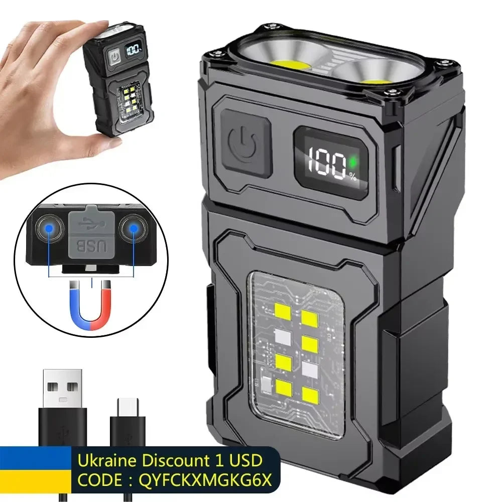 MINI USB Rechargeable LED Flashlight Portable Tail magnet flashlight Super Bright Camping Lantern Side COB emergency light Beauty World Shop