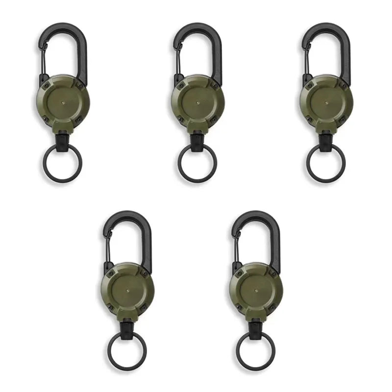 Retractable Heavy Duty Pull Reel Carabiner Strong Steel Wire Rope Buckle Spring Key Ring Outdoor Sporty attachment Keychain Tool Beauty World Shop