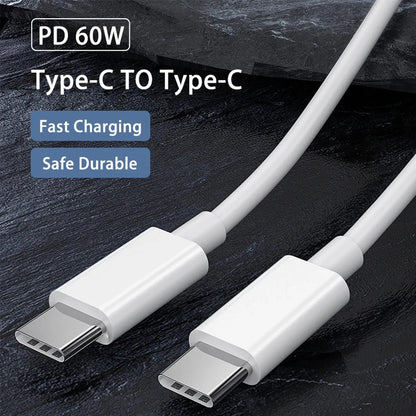 PD 60W USB C to USB Type C Cable Fast Charge Data Cable For Iphone 15 15Pro Huawei Samsung Xiaomi Data Line Black White 1M 2M 3M Beauty World Shop