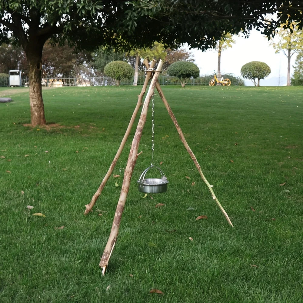 Outdoor BBQ Tripod Portable Detachable Hanging Rack Stainless Steel Camping Bonfire BBQ Pot Tripod Set Beauty World Shop
