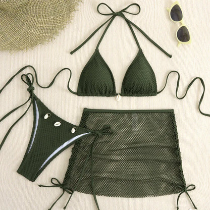 New Sexy Net Bikinis Female Swimsuits Women Three-Piece Swimwear Beach Swim Wear Bathing Suits Brazilian Bikini Set Pool Bather Beauty World Shop