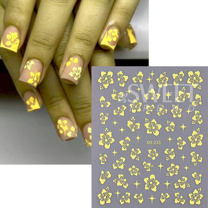 4pcs/set Hibiscus Flowers Nail Sticker Y2K Star Adhesive Nail Art Supplies Decal for Women Nail Supplies DIY Manicure Decoration Beauty World Shop