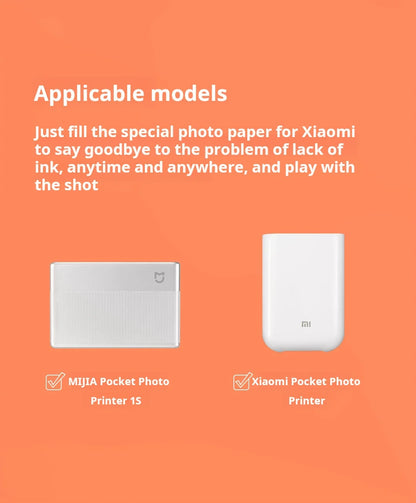 Original 100% Xiaomi ZINK Pocket Printer Paper Self-adhesive Photo Print 50pcs Sheets Xiaomi 3-inch Mini Pocket Photo Printer CN Beauty World Shop