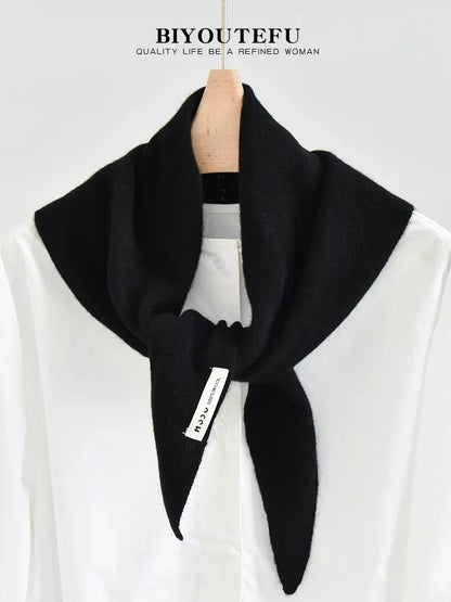 100% Australian Wool Knitted Triangle Scarf Shawl Women's Autumn  Winter Warm Neck Protection Scarf Decorative  Small Scarf Beauty World Shop