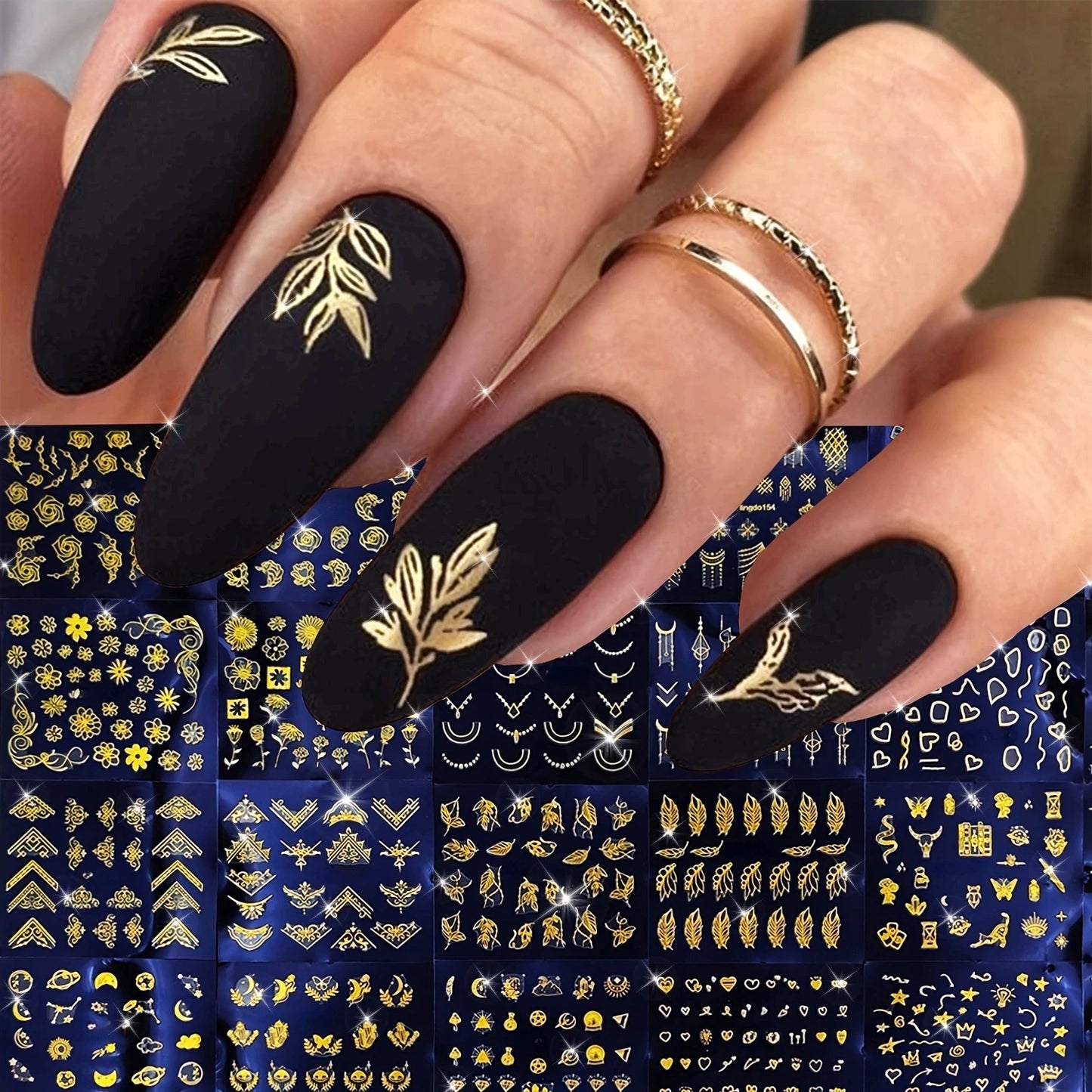 30 Sheets Golden Floral Nail Art Stickers - 3D Self-Adhesive Shimmering Leaf & Flower Designs for DIY Manicure Beauty World Shop