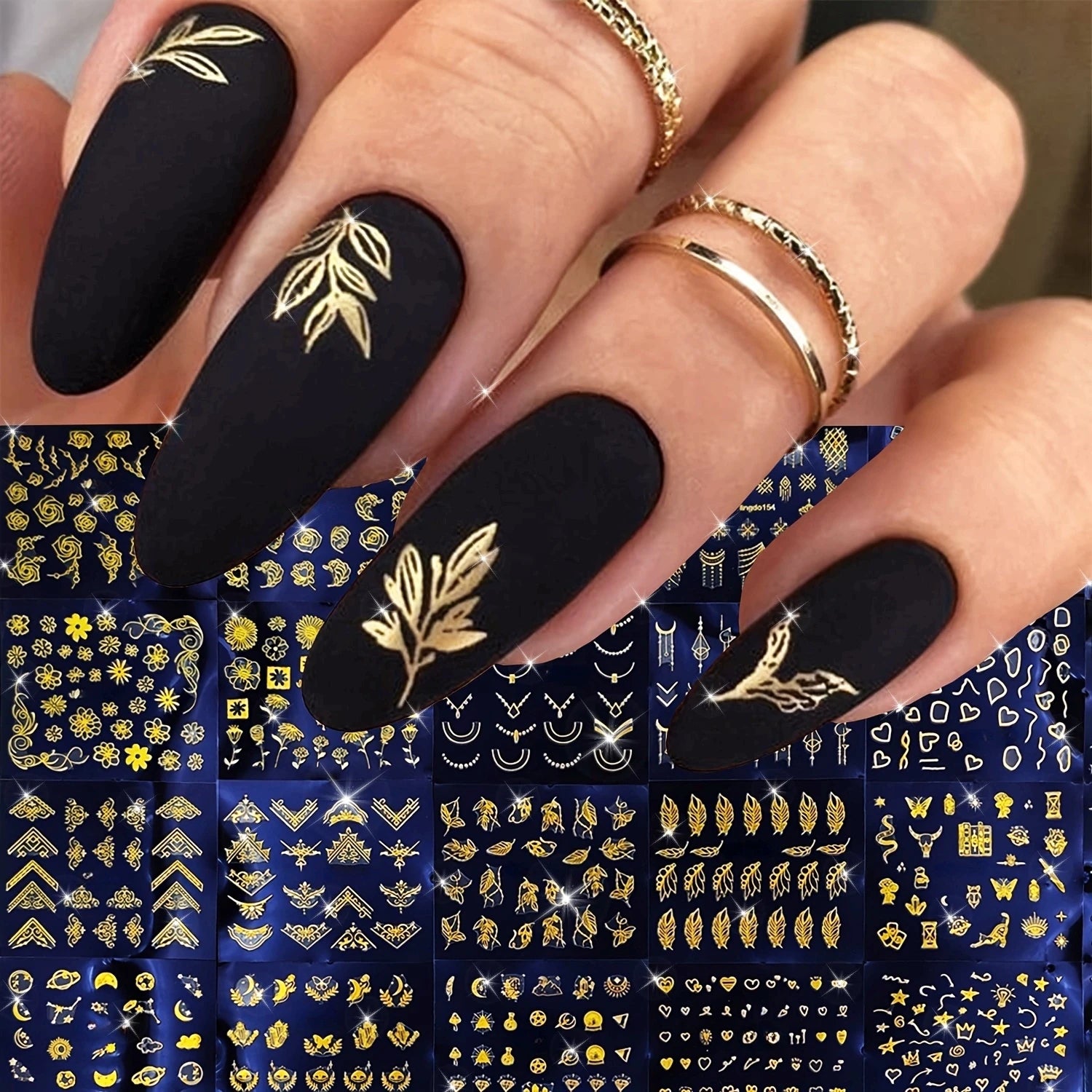 30 Sheets Golden Floral Nail Art Stickers - 3D Self-Adhesive Shimmering Leaf & Flower Designs for DIY Manicure Beauty World Shop