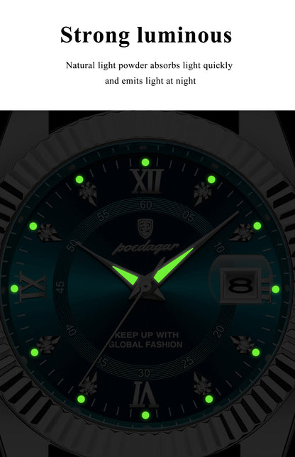 POEDAGAR Original Men Wristwatch Waterproof Luminous Date Business Man Clock Stainless Steel Quartz Military Men's Watches Reloj Beauty World Shop