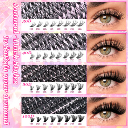 DIY Lash Extension Kit Clusters Individual Eyelashes Kit 9-16mm with Bond and Seal Wispy Natural Mange Lashes Beauty World Shop