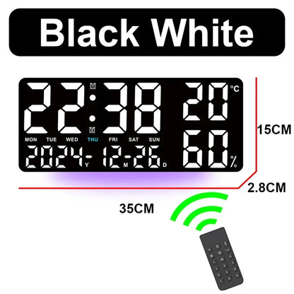 Digital Wall Clock with Atmosphere Lights Remote Control TEMP Humidity Display LED Large Table Clock Multifunctional Alarm Clock Beauty World Shop