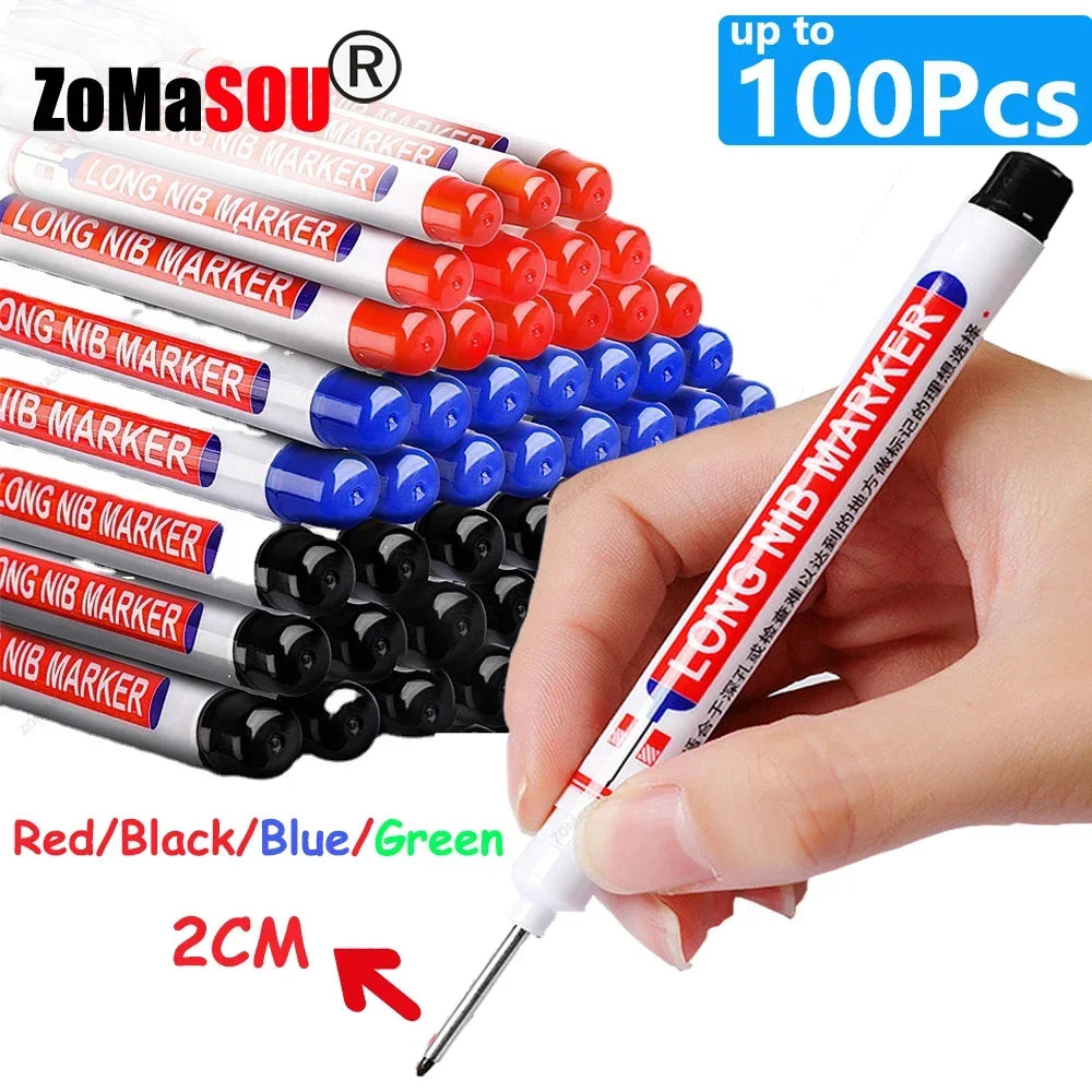 1-100Pcs 2cm Waterproof Long Head Markers Deep Hole Marker Pen for Metal Carpenter Red/Black/Blue/Green Ink Woodworking Tools Beauty World Shop