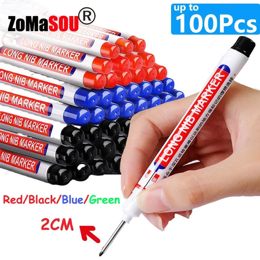 1-100Pcs 2cm Waterproof Long Head Markers Deep Hole Marker Pen for Metal Carpenter Red/Black/Blue/Green Ink Woodworking Tools Beauty World Shop