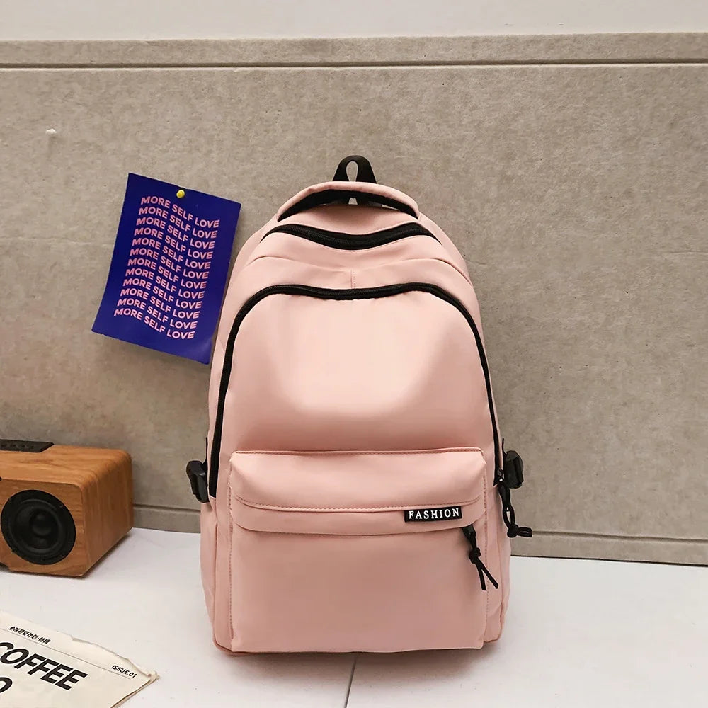 Large Capacity Solid Color Student Backpack Junior and High School Simple Black Travel Backpack Beauty World Shop