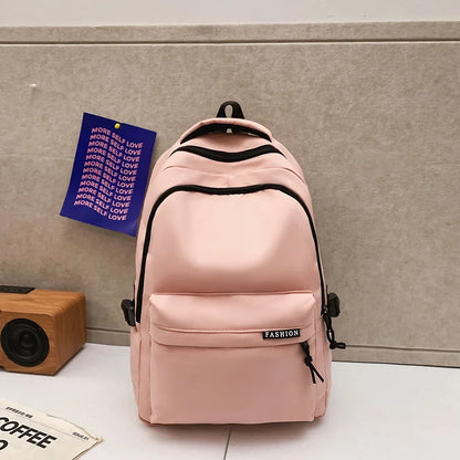 Large Capacity Solid Color Student Backpack Junior and High School Simple Black Travel Backpack Beauty World Shop