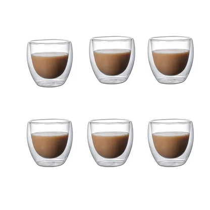 6pcs Double Wall Glass Cup 80ml Cute Mugs Coffee Cups Drinking Glasses for Drinks Personalized Mug Beer Tea Cup Set Beauty Trend Shop