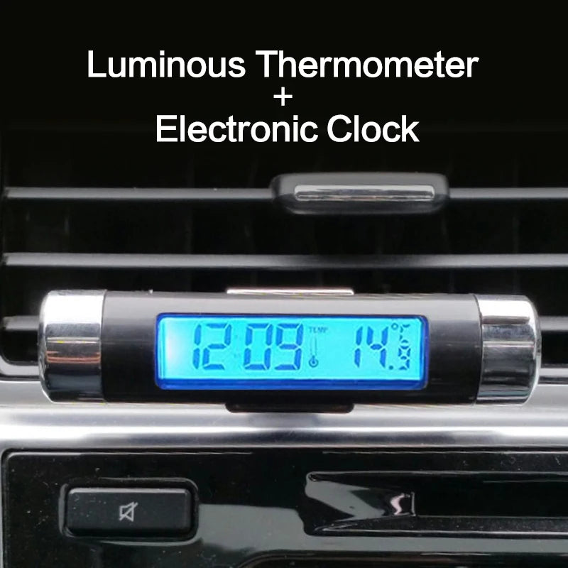 Portable 2 in 1 Car Digital LCD Clock Temperature Display Electronic Clock Thermometer Car Automotive Blue Backlight With Clip Beauty World Shop