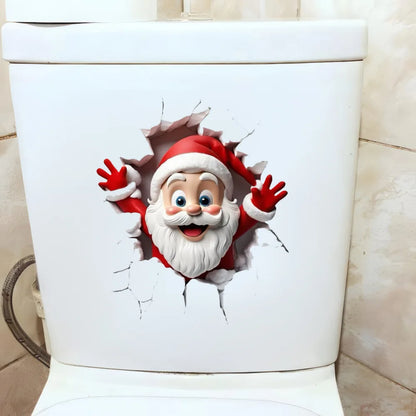 1PC Christmas Toilet Sticker Santa Claus Breaking Through the Wall Toilet Decal Self-adhesive, Removable Bathroom and Bedroom Wa Beauty World Shop