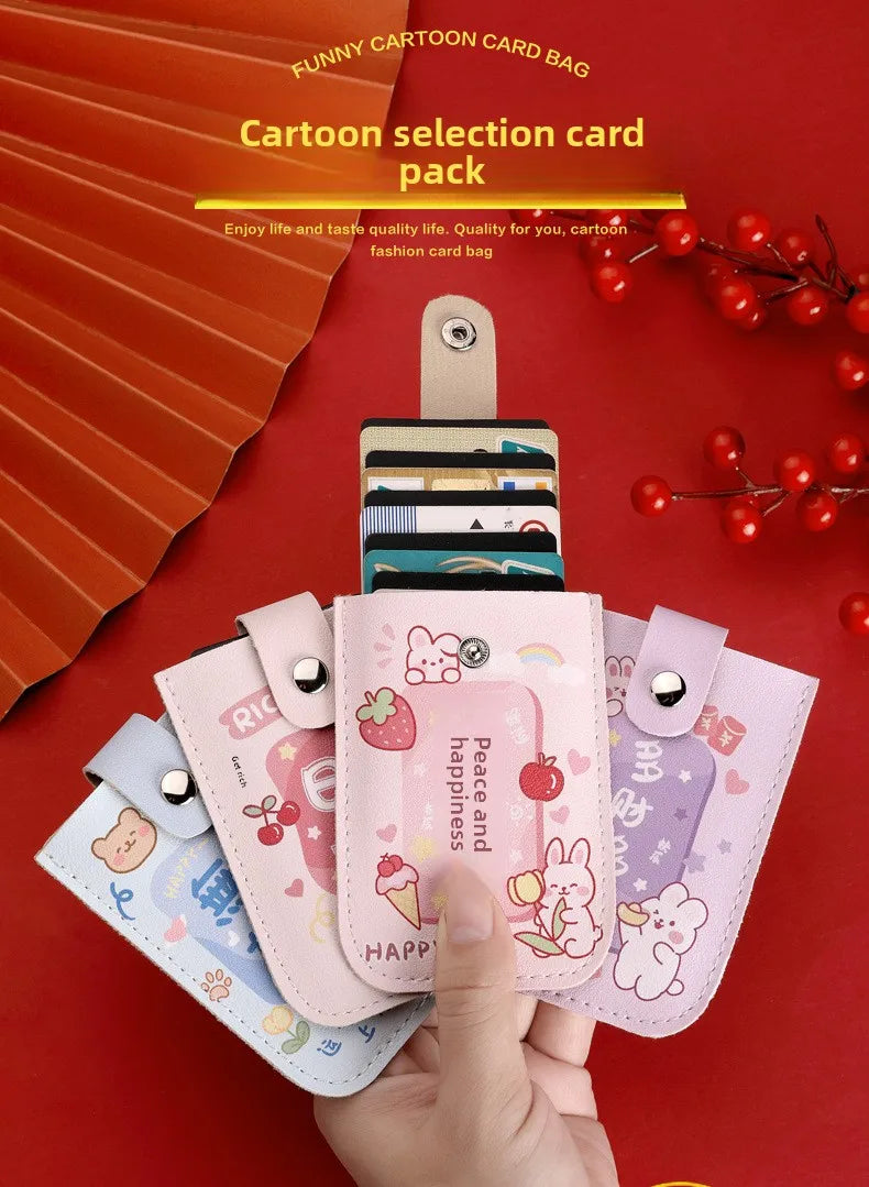 Vintage Oil Painting Pull Out Card Holder One Piece Women's Compact Ultra Thin Mini Cartoon New Style Niche Design Card Case Bag Beauty World Shop