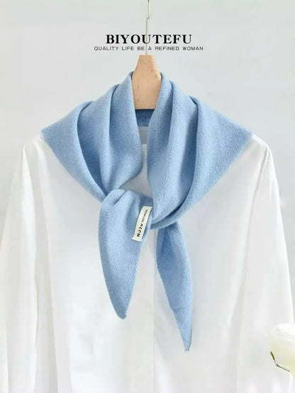 100% Australian Wool Knitted Triangle Scarf Shawl Women's Autumn  Winter Warm Neck Protection Scarf Decorative  Small Scarf Beauty World Shop